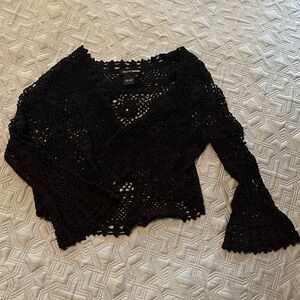 Colette Mordo Black Crochet eyelet Top